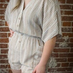 Wishlist Striped Jumpsuit in Cream and Brown